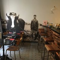 The wooden counter. at De Plaats in Bruges