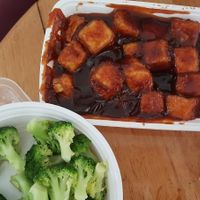 General Tso tofu & steamed broccoli  at China Wok in New Port Richey