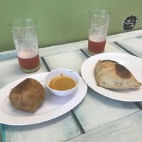 Calzone and Potato Ball with Dipping Sauce at Govinda's Restaurant in Krabi