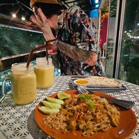 Mango Shake with coconut milk,vegan Pad Thai, vegan Empanada at Govinda's Restaurant in Krabi