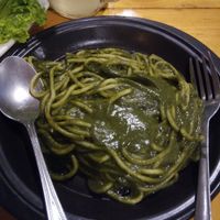 Spaghetti with spinach at Govinda's Restaurant in Krabi