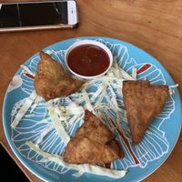 Vegan samosas! at Govinda's Restaurant in Krabi