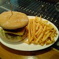 Vegan burger and chips at Vintage Rockbar in Doncaster