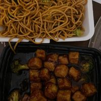 Plain lo mein & general Tso Tofu tofu only  at Panda Chinese Restaurant in New Port Richey