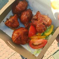 Cauliflower pakora and mango sauce  at The  Pakora Bar in Edinburgh