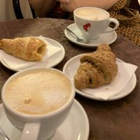 Vegan croissants and oat milk cup of chinos  at Pasticceria Ponte delle Paste in Venice