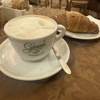 Vegan croissant and cappuccino   at Pasticceria Ponte delle Paste in Venice