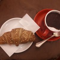 The vegan brioche/cornetto and the soy hot chocolate at Pasticceria Ponte delle Paste in Venice