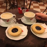  Vegan cappuccinos and biscuits at Pasticceria Ponte delle Paste in Venice