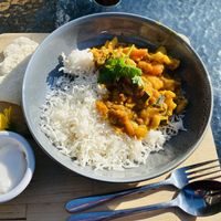 Sri Lankan curry with coconut yoghurt  at Fozigobble Cafe in Yarragon