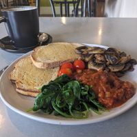 Vegan Big Breakfast with a Soy Flat at Fozigobble Cafe in Yarragon