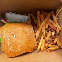 Takeout vegan chicken sandwich  at Black & Blue in Easton