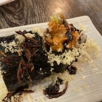 Crunchy spicy tuna roll- Vegan spicy tuna, cucumber, crunchy and vegan eel sauce on the top  at Gokoku in Studio City