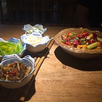 mixed starters and spicy tofu skin hot pot at ShuǐMù Shēng in Guangzhou