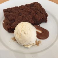 Vegan brownie and ice cream at Crazy Bean Cafe in Great Bookham