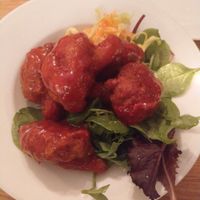 Deep fried cauliflower wings with spicy sauce at Crazy Bean Cafe in Great Bookham