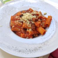 Vegan amatriciana at Origano Campo de' Fiori in Rome
