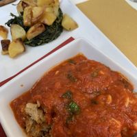 Vegan meatballs with potatoes and spinach  at Origano Campo de' Fiori in Rome