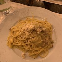 Carbonara with vegan cheese and bacon  at Origano Campo de' Fiori in Rome
