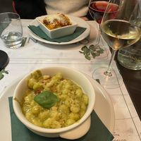 Vegan pesto gnocchi (dish behind it not vegan)   at Origano Campo de' Fiori in Rome