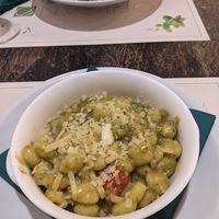 Vegan pesto gnocchi and tomato rigatoni with vegan bacon! at Origano Campo de' Fiori in Rome