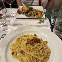 Vegan carbonara and eggplant Parmesan   at Origano Campo de' Fiori in Rome