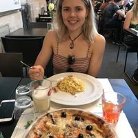 Carbonara and cheesy pizza (can’t remember the name) at Origano Campo de' Fiori in Rome