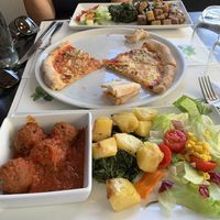 2 vegan meat dishes and pizza diavola vegan  at Origano Campo de' Fiori in Rome