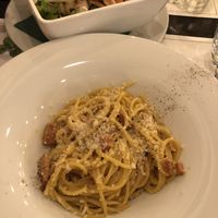 Huge vegan salad and vegan carbonara (pizzas we’re amazing too)  at Origano Campo de' Fiori in Rome