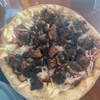 Build your own pizza. Small with vegan cheese, tempeh, and roasted mushroom trio   at Mellow Mushroom in Wrightsville Beach