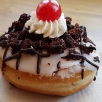 Vegan cherry cheesecake doughnut at Oh Doughnuts in Winnipeg