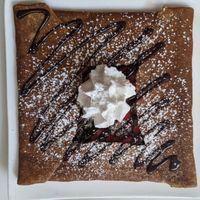 Dessert galette with strawberries and dark chocolate at Delice & Sarrasin in New York City