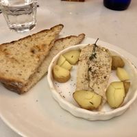 Baked Brie cheese (plant-based) with potato.   at Delice & Sarrasin in New York City