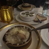 French onion soup and escargot’s   at Delice & Sarrasin in New York City