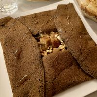 Savory chicken crepe (can’t see in pic but actually the best vegan cheese ever inside)  at Delice & Sarrasin in New York City