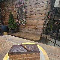 Opera cake on the patio at Delice & Sarrasin in New York City
