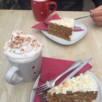 Hot chocolate with lime & carrot cake 😋 at Plant by Kat's Kitchen in Keswick