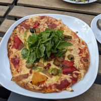 Flatbread with roasted veg at Plant by Kat's Kitchen in Keswick