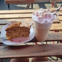 Biscuit caramelised cake and a gingerbread milkshake at Plant by Kat's Kitchen in Keswick