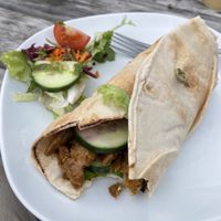 souvlaki wrap. i’d had a bite of both wrap and salad at this point  at Plant by Kat's Kitchen in Keswick