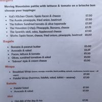 Menu as at July 2020 at Plant by Kat's Kitchen in Keswick