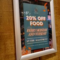 20% off Food on Monday & Tuesdays! at The Allotment in Manchester