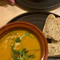 Walnut pâté and carrot soup  at The Allotment in Manchester