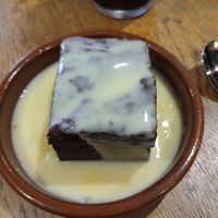 Chocolate Brownie with Custard. at The Allotment in Manchester