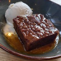 Caramel cake with ice cream   at The Allotment in Manchester