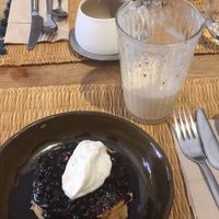 blueberry pancakes, acai bowl, peach lassi ! at Joy Healthyfood in Montpellier