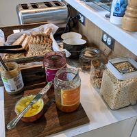 Bread and cereal on the breakfast buffet at Le Monastere des Augustines - Le Restaurant in Quebec