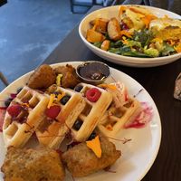 Seitan Waffles and tufu benedict  at Modern Love in Brooklyn