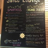 Smoothie and Organic Juice menu  at Yoga Body Shop in Johnson City