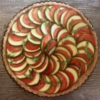 Vegan gluten free dairy free savory tart made with sunflower, zucchini and tomato. Really, really tasty.  at The Pureganic Cafe in Harrison